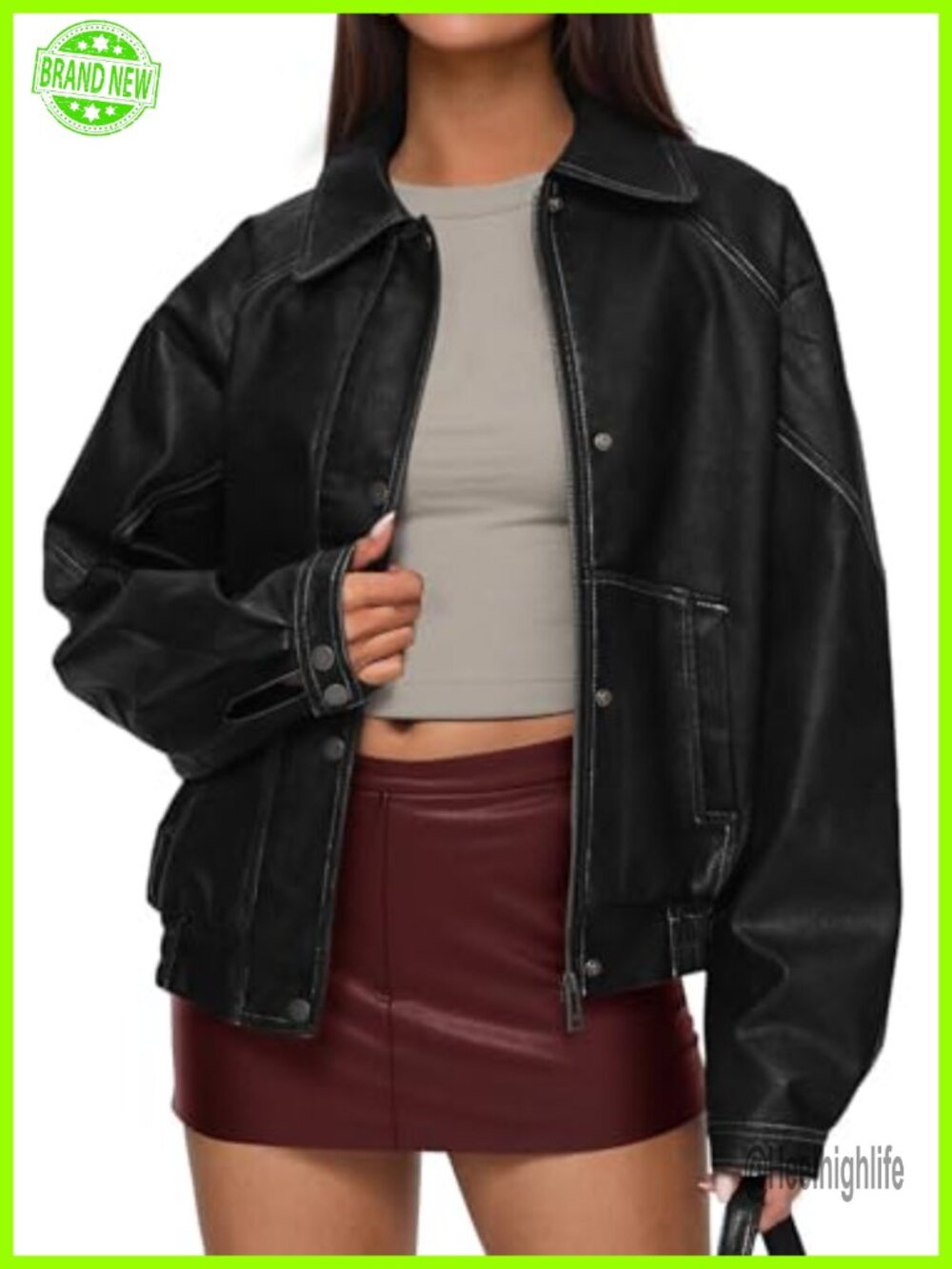 Women's Oversized Faux Leather Jacket Moto Biker Coat Fall Winter